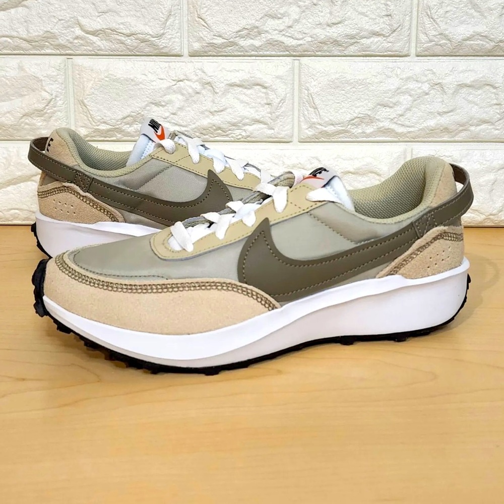 Nike Women's Olive Green Beige White Sneakers - Picture 2 of 3